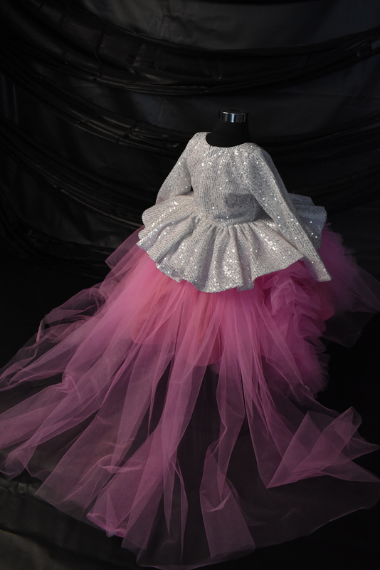 Silvery Sequin and Pink Tulle Dress