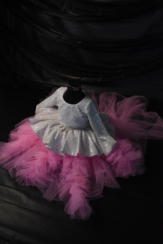 Silvery Sequin and Pink Tulle Dress