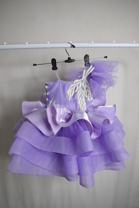 Lavender One-Shoulder Layered Gown