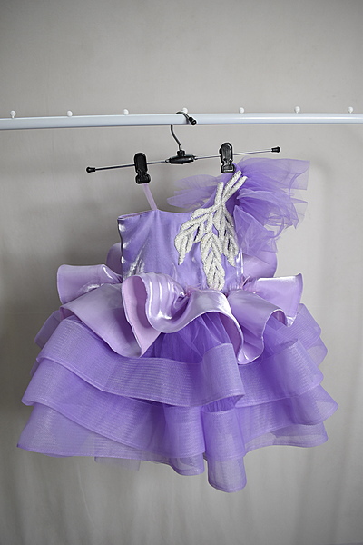 Lavender One-Shoulder Layered Gown