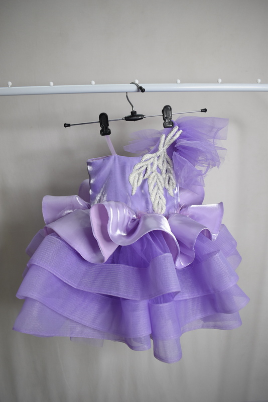 Lavender One-Shoulder Layered Gown