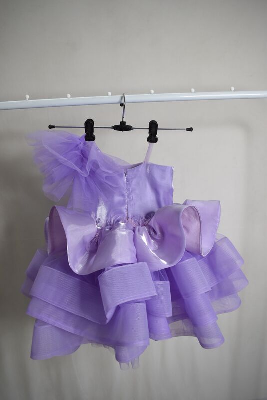 Lavender One-Shoulder Layered Gown