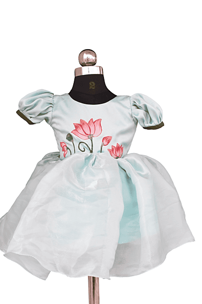 Aqua Lotus Hand-Painted Dress