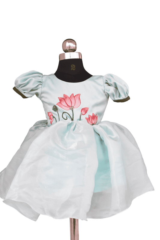 Aqua Lotus Hand-Painted Dress