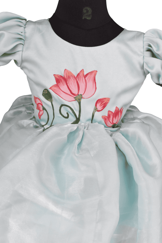 Aqua Lotus Hand-Painted Dress