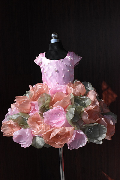 Baby Pink 3D Flower Couture Dress