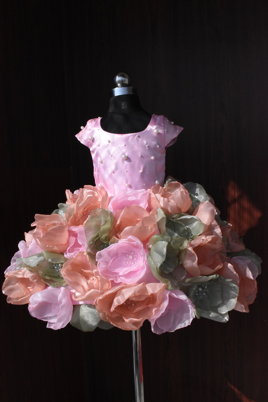 Baby Pink 3D Flower Couture Dress