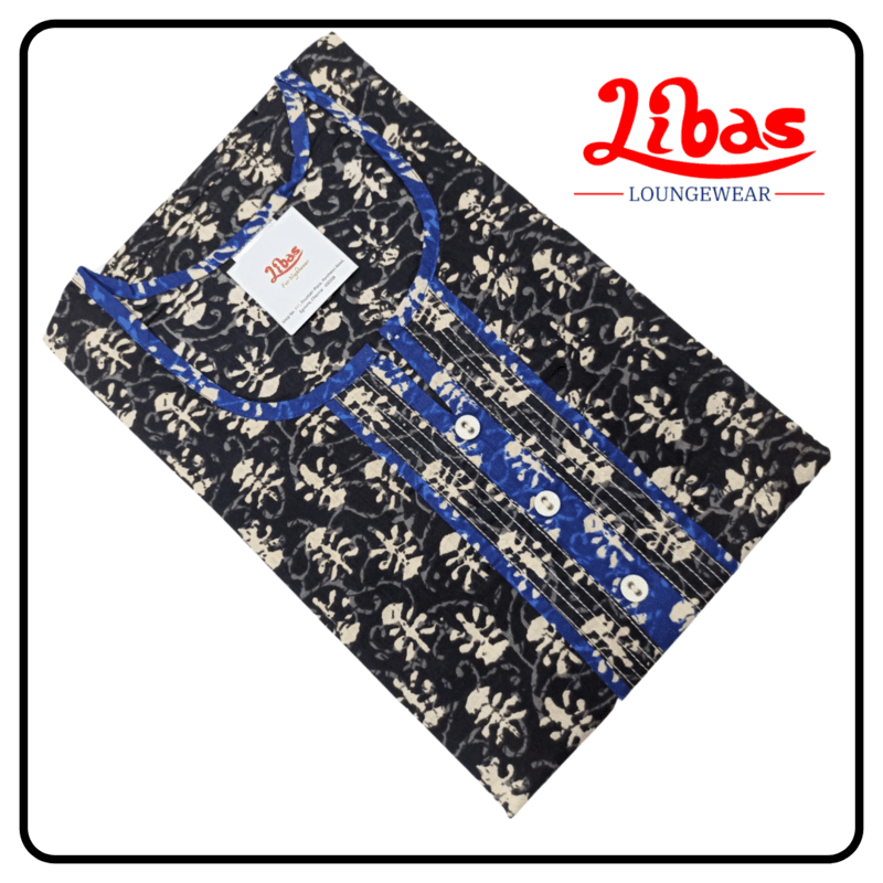 Women full length cotton nighty with zip closure - AL025 Women full length cotton nighty with zip closure - AL025