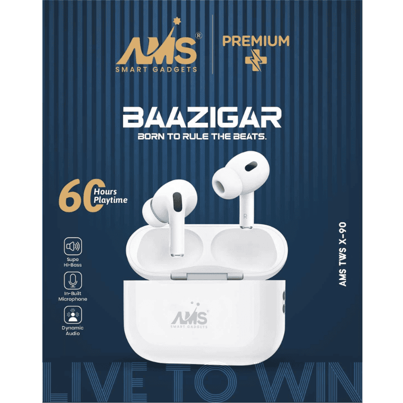 AMS TWS X-90 Baazigar Edition Wireless Earbuds – True Wireless Stereo