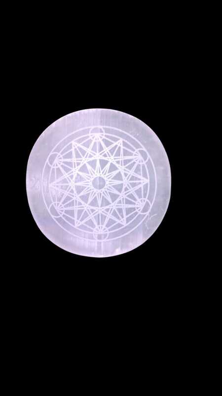 ANKKJYOTI Selenite Charging Air Plate (Nakshatra White Design) 6" x 1"