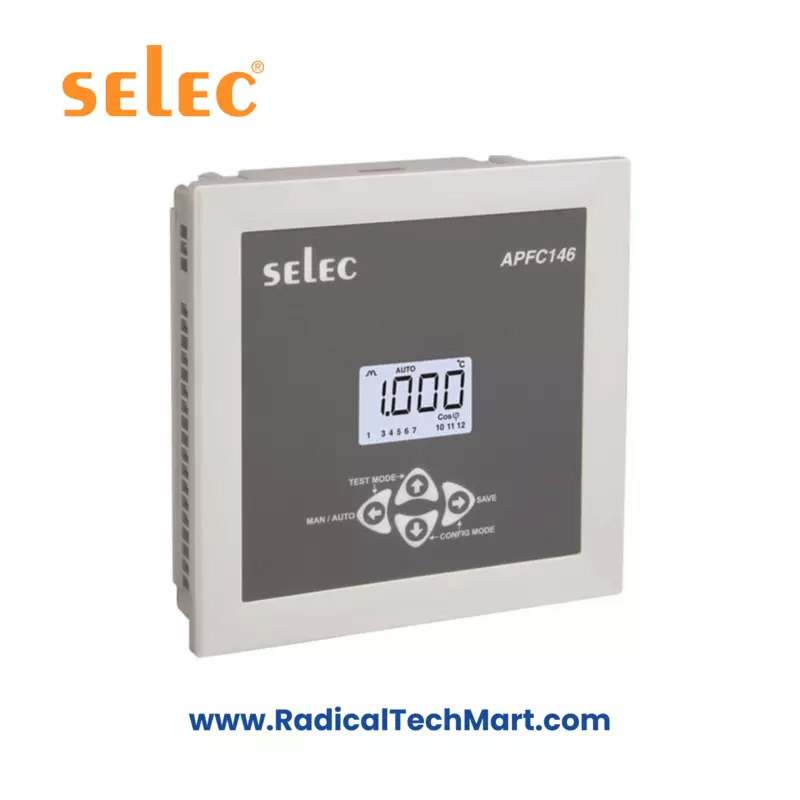 Selec APFC146 Automatic Power Factor Controller – LCD, 12 Stage, 144x144mm Panel Mount