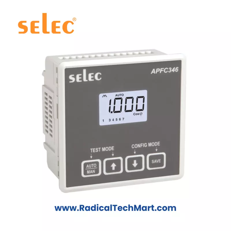Selec APFC346 Automatic Power Factor Controller – 8 Stage, LCD, 96x96mm Panel Mount