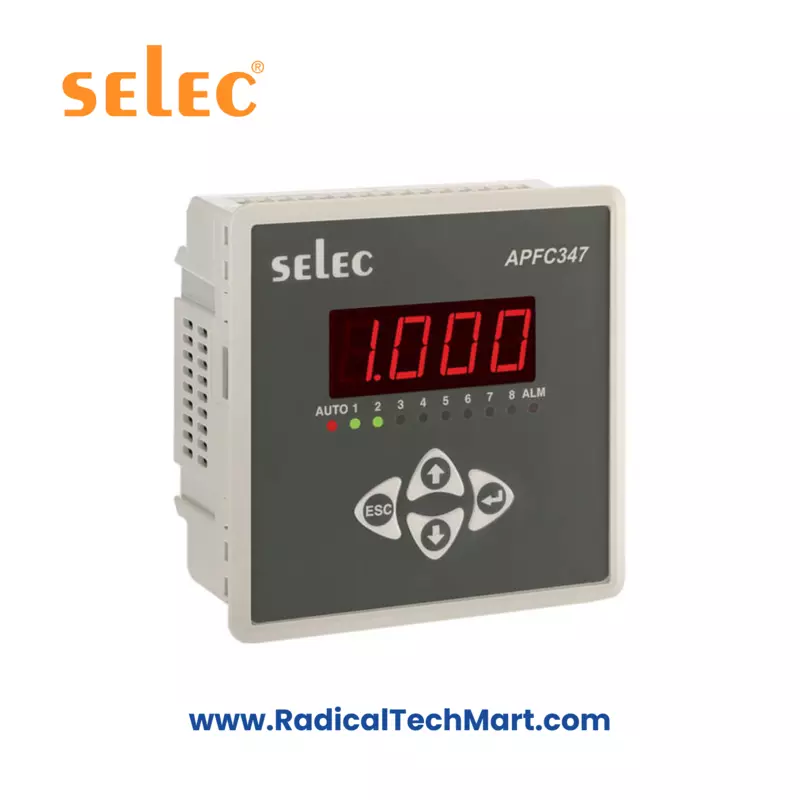 Selec APFC347 Automatic Power Factor Controller – Front View with LED Display