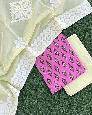 Applique Unstitched Suit-14