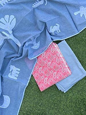 Applique Unstitched Suit-15