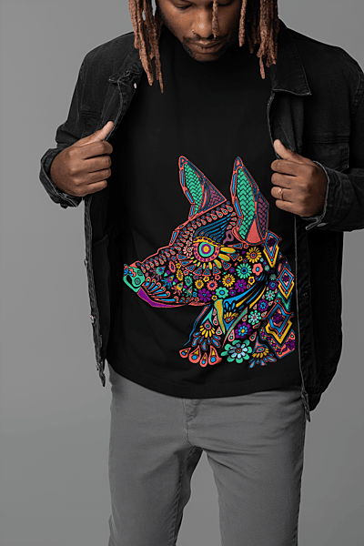 Artistic Dog printed Black Oversized T-shirt