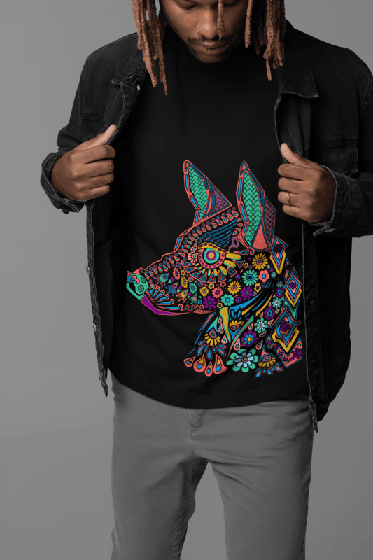 Artistic Dog printed Black Oversized T-shirt