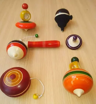 Channapatna Wooden Spinning Tops Toy Set of 6