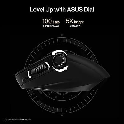 ASUS ProArt MD300 Dial, Wireless Mouse with 2 Scroll Wheel, Quick Charging, Middle Button, 4200 DPI, Multi Device Connect/Bluetooth, USB Mouse (Star B