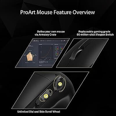 ASUS ProArt MD300 Dial, Wireless Mouse with 2 Scroll Wheel, Quick Charging, Middle Button, 4200 DPI, Multi Device Connect/Bluetooth, USB Mouse (Star B