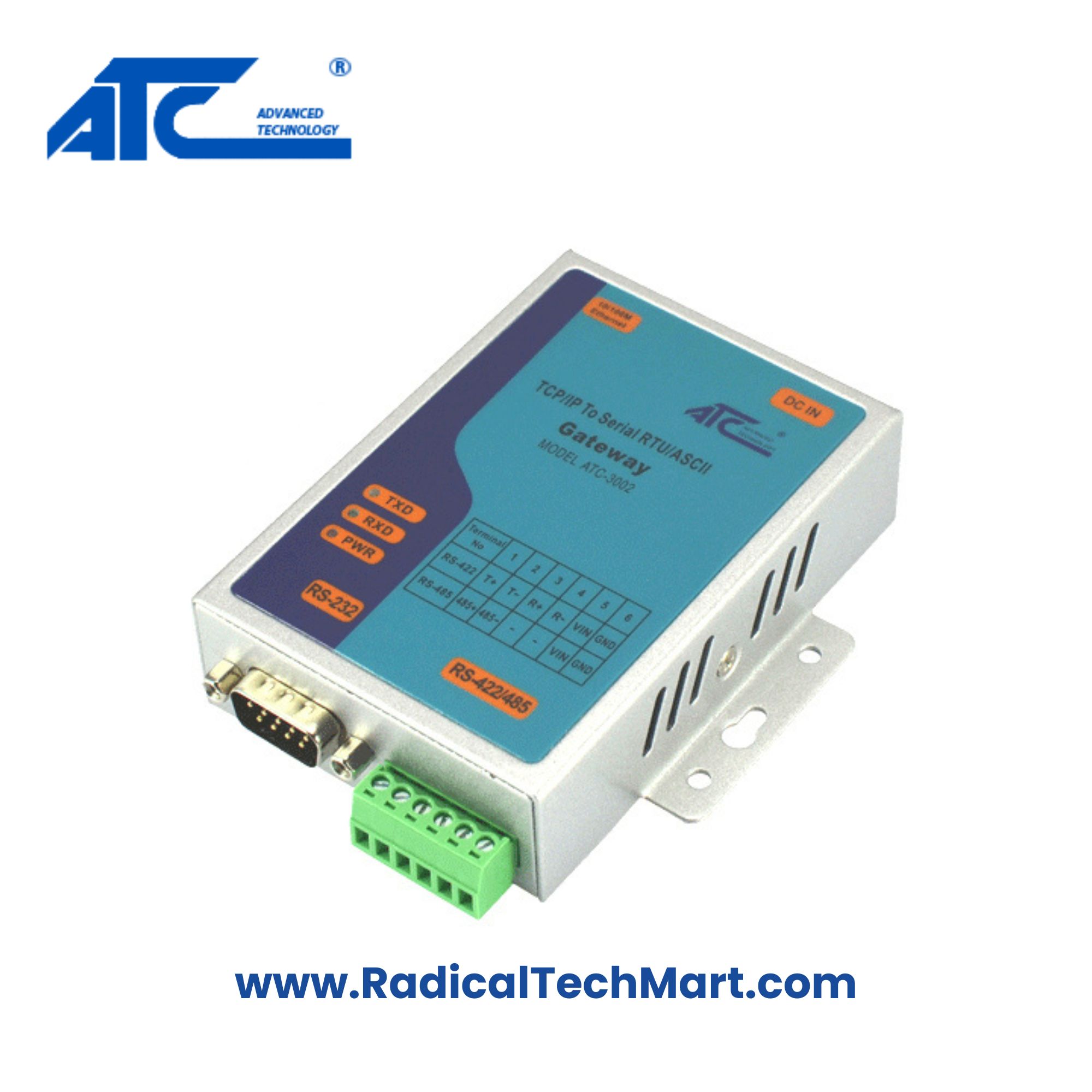 ATC-3002 Modbus Gateway RS-232/422/485 to Modbus TCP Converter