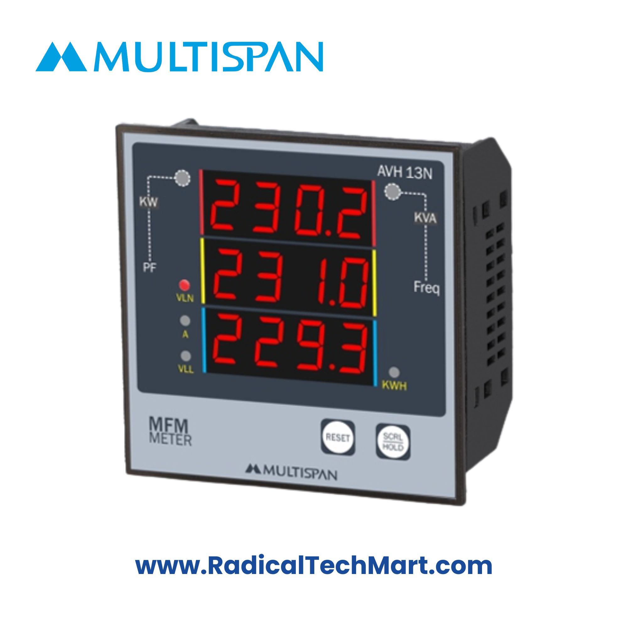 AVH-13N Multifunction Energy Meter Front Panel View