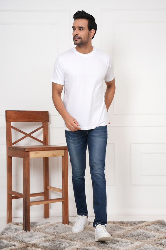 Round Neck Regular fit White T-shirt Plain