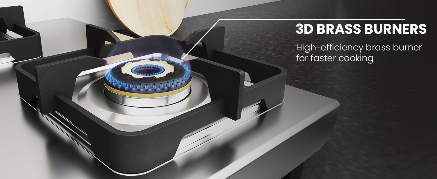 Matte Stainless Steel Cooktop Manual Ignition 3 Burner