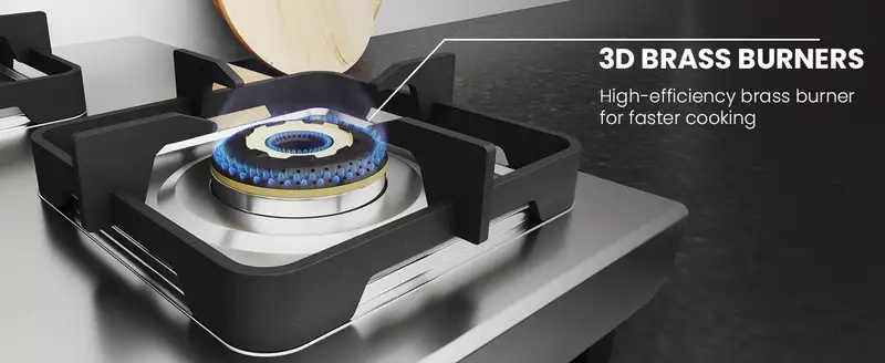 Matte Stainless Steel Cooktop Manual Ignition 3 Burner