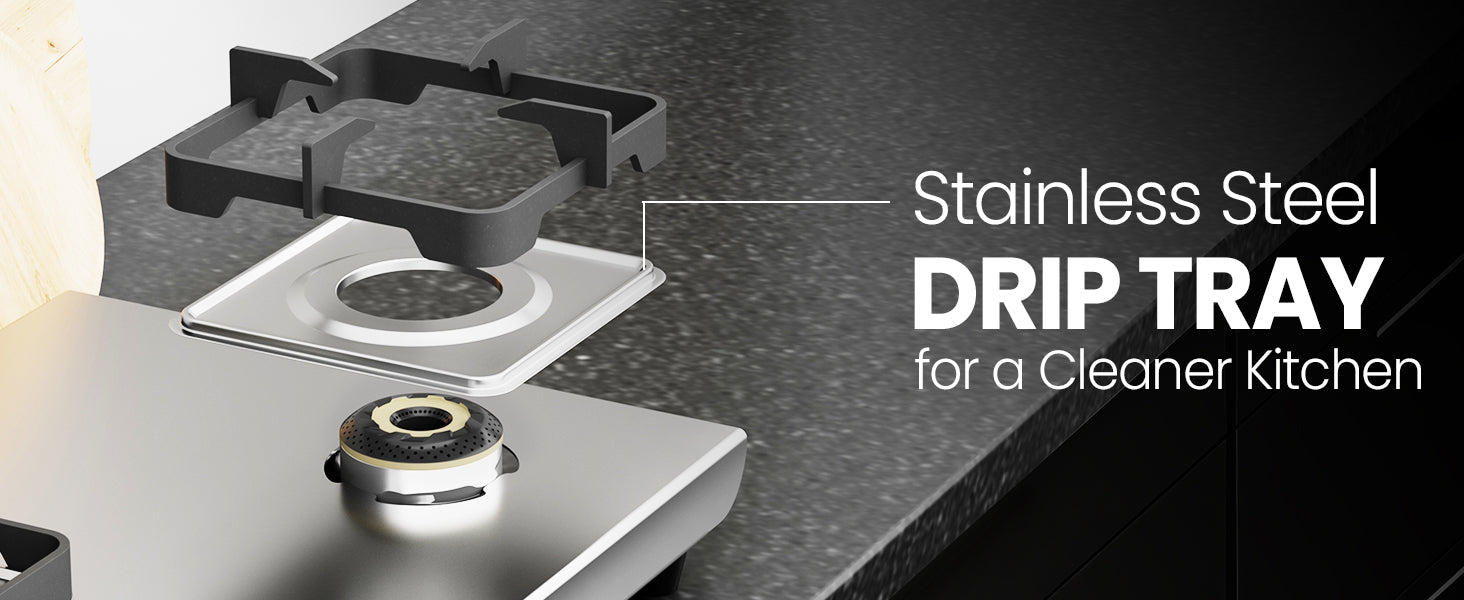 Matte Stainless Steel Cooktop Manual Ignition 3 Burner