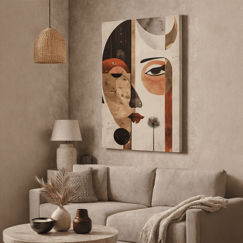 Abstract Geometric Face Wall Art – Modern Colorful Textured Paper Portrait Decor