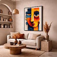 Abstract Face Wall Art – Modern Geometric Boho Decor