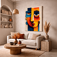 Abstract Face Wall Art – Modern Geometric Boho Decor