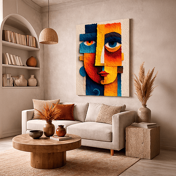 Abstract Face Wall Art – Modern Geometric Boho Decor