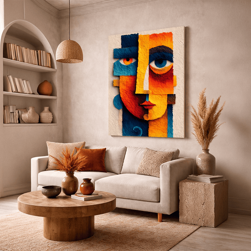 Abstract Face Wall Art – Modern Geometric Boho Decor