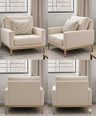 Vikinterio Modern Cream Fabric Accent Chair with Gold Metal Base