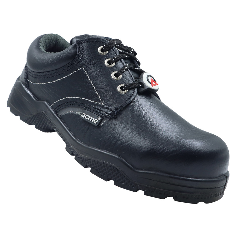 ACME Ether Safety Shoe C.T. PU Single Density - DIP Low Ankle - Plain Black Apollo Leather