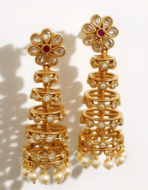 Floral Tiered Pearl Jhumka Earrings