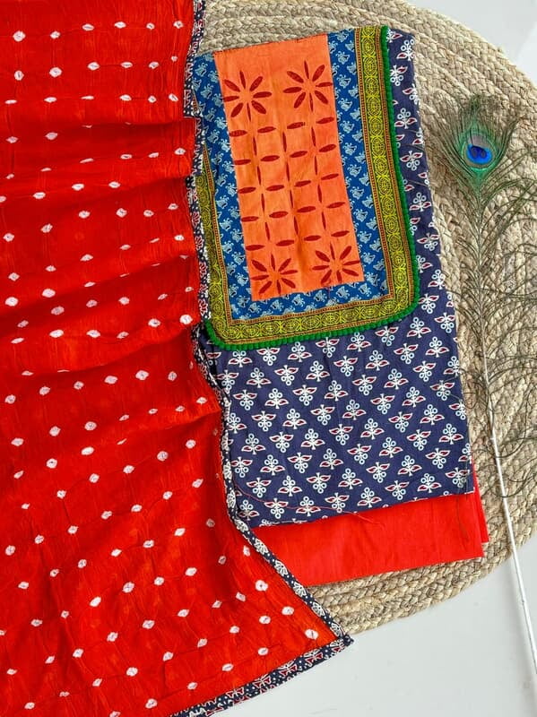 Ajrakh Neck Work Suit With Bandhani Dupatta Catalogue 1-CobaltBlue-1 Ajrakh Neck Work Suit With Bandhani Dupatta Catalogue 1-CobaltBlue-1