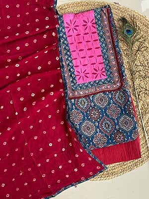 Ajrakh Neck Work Suit With Bandhani Dupatta Catalogue 1-CobaltBlue-3 Ajrakh Neck Work Suit With Bandhani Dupatta Catalogue 1-CobaltBlue-3