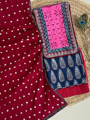 Ajrakh Neck Work Suit With Bandhani Dupatta Catalogue 1-CobaltBlue-4 Ajrakh Neck Work Suit With Bandhani Dupatta Catalogue 1-CobaltBlue-4