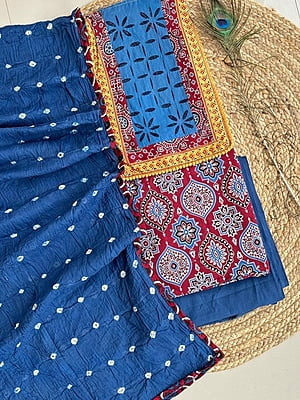 Ajrakh Neck Work Suit With Bandhani Dupatta Catalogue 1-Maroon-1 Ajrakh Neck Work Suit With Bandhani Dupatta Catalogue 1-Maroon-1