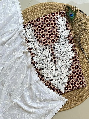 Ajrakh Printed Kashmiri Work Top-Dupatta Set Catalogue 1-Beige-2 Ajrakh Printed Kashmiri Work Top-Dupatta Set Catalogue 1-Beige-2