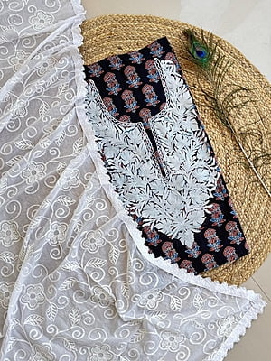 Ajrakh Printed Kashmiri Work Top-Dupatta Set Catalogue 1-Black-1 Ajrakh Printed Kashmiri Work Top-Dupatta Set Catalogue 1-Black-1