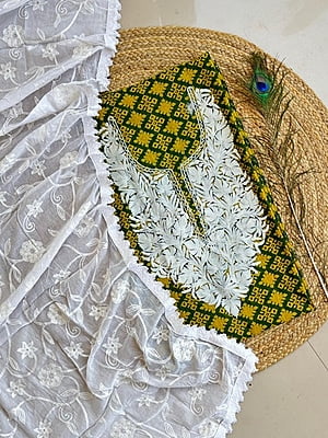 Ajrakh Printed Kashmiri Work Top-Dupatta Set Catalogue 1-BottleGreen-1 Ajrakh Printed Kashmiri Work Top-Dupatta Set Catalogue 1-BottleGreen-1