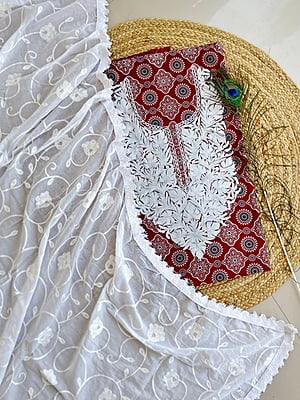 Ajrakh Printed Kashmiri Work Top-Dupatta Set Catalogue 1-Maroon-1 Ajrakh Printed Kashmiri Work Top-Dupatta Set Catalogue 1-Maroon-1