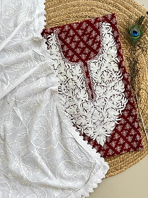 Ajrakh Printed Kashmiri Work Top-Dupatta Set Catalogue 1-Maroon-3 Ajrakh Printed Kashmiri Work Top-Dupatta Set Catalogue 1-Maroon-3