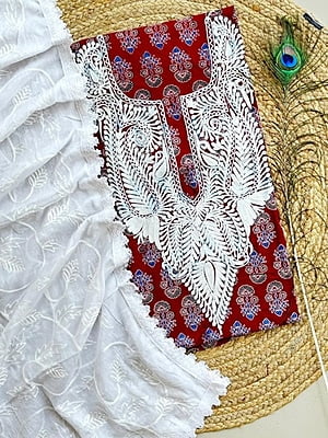 Ajrakh Printed Kashmiri Work Top-Dupatta Set Catalogue 1-Maroon-4 Ajrakh Printed Kashmiri Work Top-Dupatta Set Catalogue 1-Maroon-4