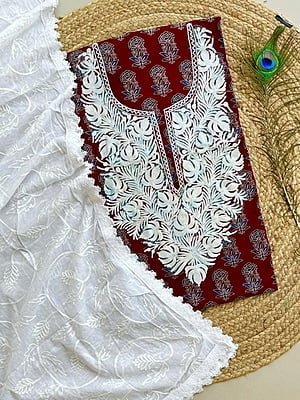 Ajrakh Printed Kashmiri Work Top-Dupatta Set Catalogue 1-Maroon-5 Ajrakh Printed Kashmiri Work Top-Dupatta Set Catalogue 1-Maroon-5