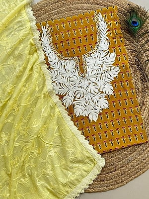 Ajrakh Printed Kashmiri Work Top-Dupatta Set Catalogue 1-Mustard-3 Ajrakh Printed Kashmiri Work Top-Dupatta Set Catalogue 1-Mustard-3